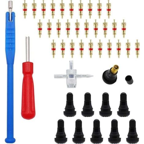 Kit d'outils pour valves de pneus (43 pièces), kit d'outils pour le démontage des obus de valve (30 pièces), kit de réparation de pneus TR412, pour voitures, camions, vélos et motos (1/4)