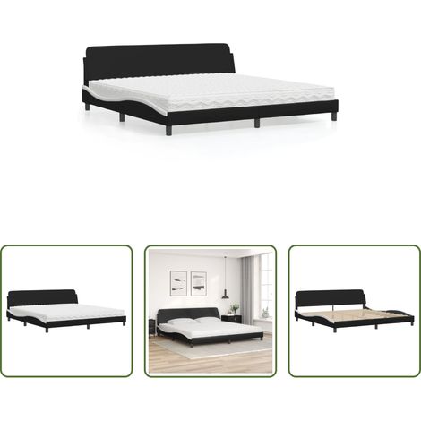 Kunstlederbett - Bett mit Matratze "Dover" Schwarz und Weiß 200x200 cm Kunstleder (1/5)