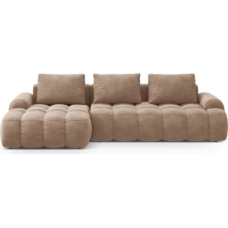 Canapé-lit d'angle gauche avec coffre 3 places velours beige foncé (1/5)