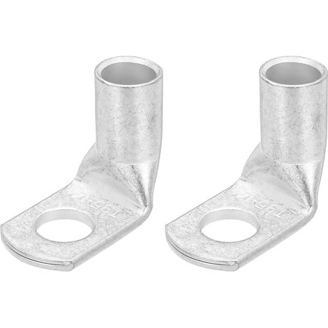 9/16" Bornes De Câble En Cuivre, Angle 90 Degrés 0.53" Diamètre Intérieur, Terminaux À Anneau Connecteurs Oeillets En Cuivre Nu Pour Fournitures Électriques (Argent, 2Pcs) (1/5)