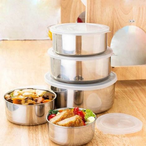 5 Pièces De Maison D'Acier Inoxydable De Cuisine Des Aliments Contenant De Stockage Bol À Mélanger Ensemble (1/5)