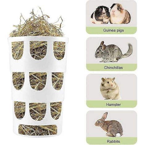 Râtelier à foin pour petits animaux, distributeur de nourriture, gamelle suspendue en plastique poreux, accessoires pour cage de lapins, hamsters et chinchillas - Blanc (1/5)