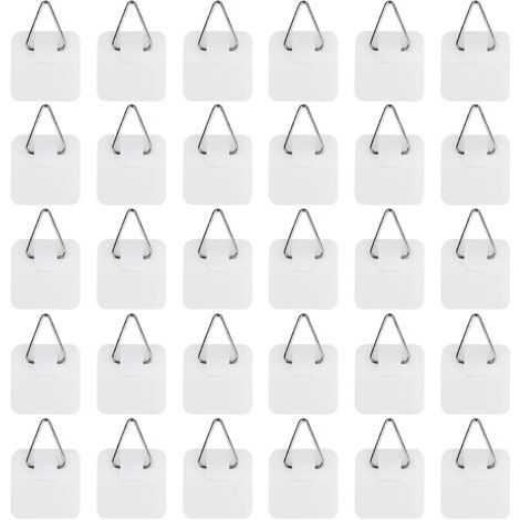 QORVA-Lot de 30 Crochet Autocollant pour Tableau, Crochets Muraux Adhésifs pour Cadres Photos, Installation Facile sans Outils (3,2cm) (1/5)