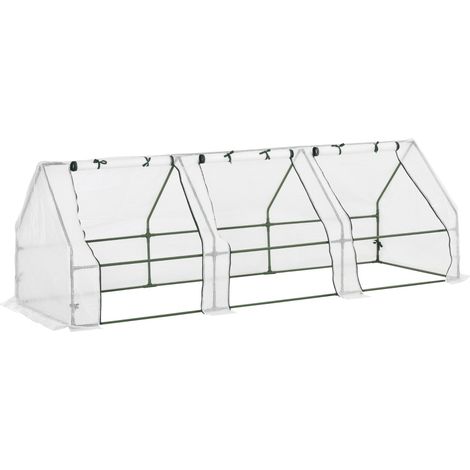 Invernadero túnel de acero con 3 ventanas enrollables, 270 x 90 x 90 cm, blanco (1/4)