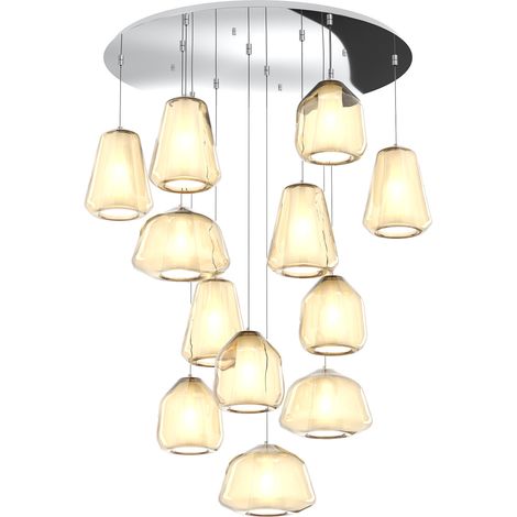 SOSPENSIONE CROMO 12 LUCI TONDA VETRI 3X ALPHA + 4X BETA + 5X GAMMA AMBRA 1176CR-S12 T ABG-AM