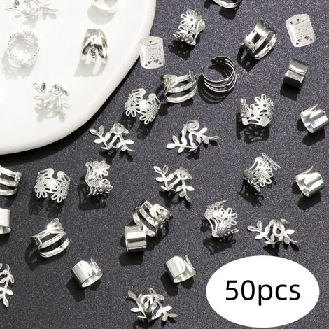 50 accessoires de cheveux argentés pour tresses, bijoux pour dreadlocks, pinces à cheveux, pinces spirales, accessoires pour dreadlocks pour hommes, femmes, filles et garçons. (1/5)