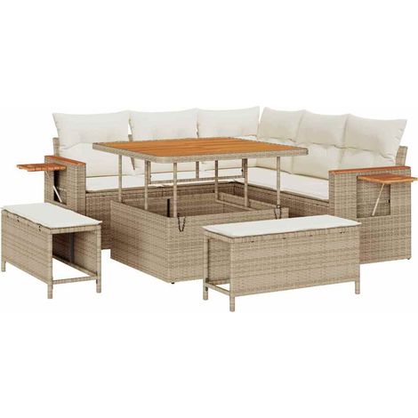 Maison Exclusive - Set Divano da Giardino 9 pz 8-Numero di posti Beige e Crema (1/5)