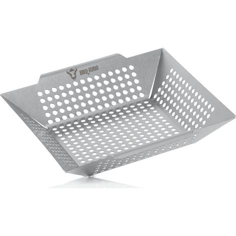 BBQ-Toro Cesto de acero inoxidable  30 x 30 x 5,5 cm  Cacerola para parrilla de gas, Cacerola para parrilla