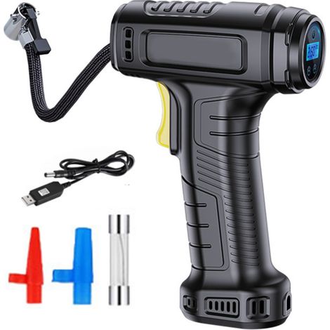 Gonfleur de pneus, compresseur d'air portable, pompe à gonflage rapide, pompe à air pour voiture avec lumière LED et affichage numérique, pompe à air manuelle pour voitures, vélos, ballons et autres o (1/5)