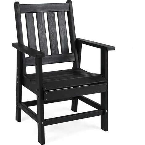 GOPLUS Chaise de Salle à Manger de Jardin, Fauteuil Jardin Exterieuren HDPE avec Design à Lattes, Effet Bois, Dossier Inclinable, pour Balcon Charge 150 kg (61,5 x 61 x 95 cm,Noir,1) (1/5)