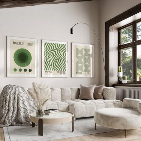 Lot de 3 posters muraux modernes - Lignes orange abstraites - Motifs géométriques - Pour chambre à coucher, bureau, décoration murale - Sans cadre (50 x 70 cm, C) (1/5)