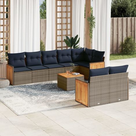 9-teiliges Gartensofa-Set mit Kissen, grau, Polyrattan (1/5)