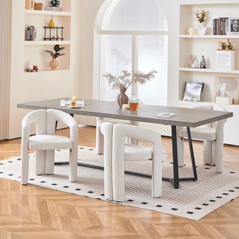 Chaise de salle à manger beige en tissu avec accoudoirs, assise rembourrée, dossier confortable et structure stable, pour repas, salon ou bureau – 150 kg – CHICFURN (1/5)