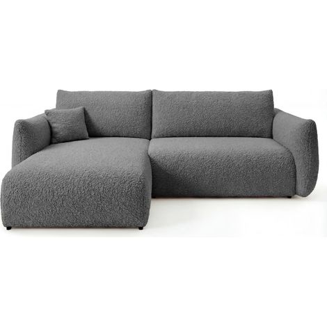 ELIO - Canapé d'angle convertible tissu bouclette 4 places - Gris