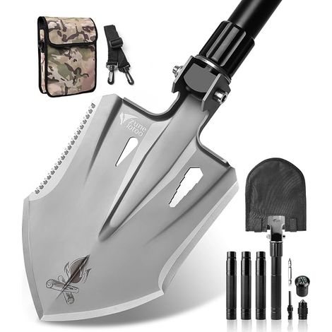 Folding Camping Shovel, 16 in 1 Multifunctional Compact Shovel Carbon Steel Folding Shovel with 3 Adjustable Lengths for Camping Off Road Hiking Garden (1/4)