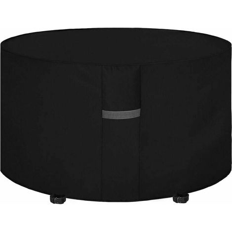 Housse Table de Jardin avec Grilles D’aération, Imperméable, Coupe-Vent, Anti-UV, Résistant à la Déchirure, Robuste Tissu Oxford 210D Housse de Protection pour Salon, Ronde (120x75cm) - Noir (1/4)