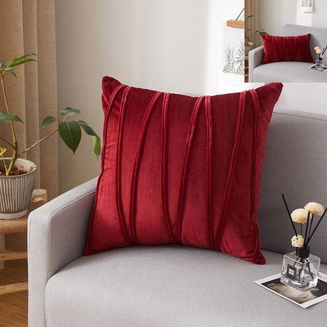 de Housse Coussin Rayures Géométriques Tridimensionnelles Taie d'oreiller Décoratif Maison Bordeaux Lot 2 45x45cm Velours (1/5)