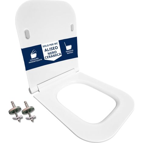 Copriwater Aliseo Nero Ceramica SLIM Soft Close e Sgancio Rapido fissaggio dall'alto termoindurente bianco (1/4)