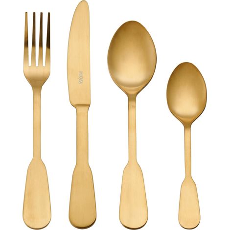 Ensemble de couverts en acier inoxydable 16 pièces, ensemble de couverts en or pour 4 personnes comprenant 4 couteaux, 4 fourchettes, 4 cuillères à dessert et 4 cuillères à café (1/5)