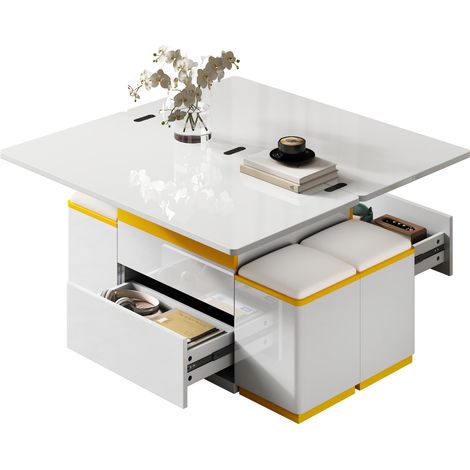 Table basse convertible blanc, hauteur et angle réglables – Pour salon, chambre ou bureau, 100x50x43 cm