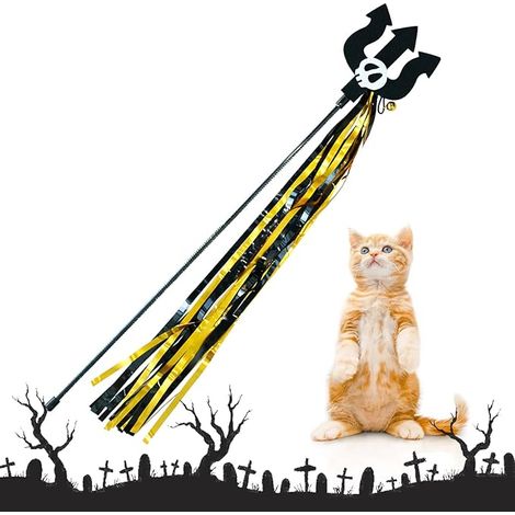 Canna da pesca giocattolo per gatti con piuma, zucca di Halloween, fantasma interattivo (1/4)