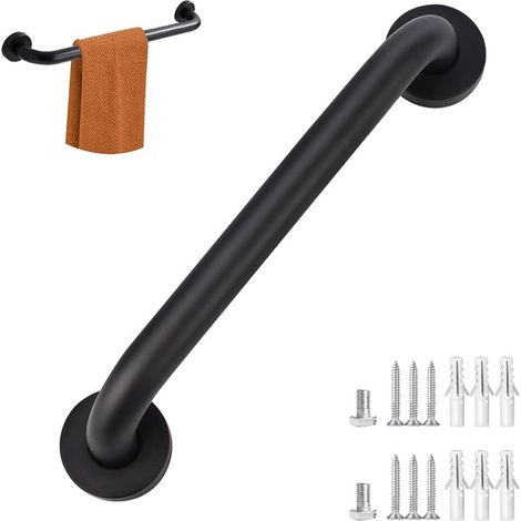 Adhérence renforcée - Poignée / Barre d'appui murale pour salle de bain / douche / WC - 30 cm - Barre d'appui WC - Barre d'appui baignoire - Barre d'appui douche - Noir mat (1/5)