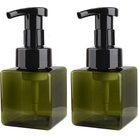 Lot de 2 flacons pompe vides de 250 ml (8,5 oz) pour savon moussant, distributeur de savon liquide carré en plastique rechargeable. (1/5)