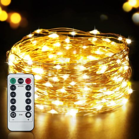 Guirlande Lumineuse USB, 10 m 100 LED, IP65 Étanche, 8 Modes, Blanc Chaud, Décoration Intérieur et Extérieur pour Chambre, Mariage, Soirée et Jardin (1/5)
