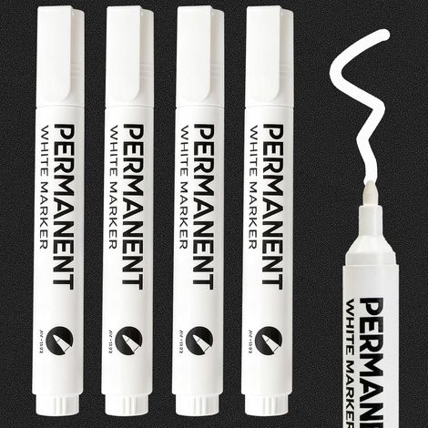 4 Feutre Blanc 2-3 mm, Marqueur Blanc Indelebile, Séchage Rapide Imperméable, Marqueurs Blancs Permanent Encre sur Bois, Pierre, Plastique, Cuir, Verre, MéTal, Toile, Céramique (1/5)
