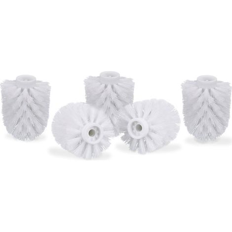 Lot de 5 têtes de brosse WC, brosses WC de rechange, filetage 9,5 mm, diamètre 9 x 7 cm, blanches-AquaForge (1/5)