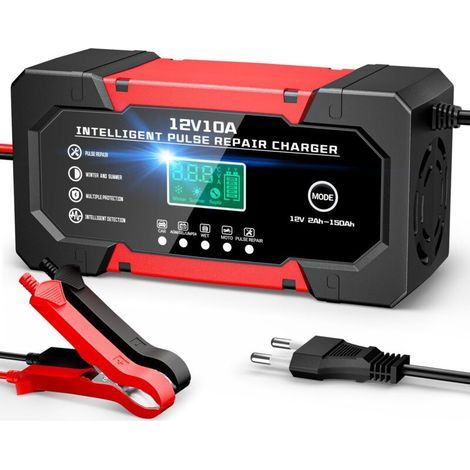 Chargeur de Batterie Voiture 10A 12V LiFePO4 Chargeur Intelligent pour Auto Moto avec 5 Modes Réparation Écran LCD pour Auto Voiture Moto Camion AGM Gel Wet LiFePO4 (1/5)