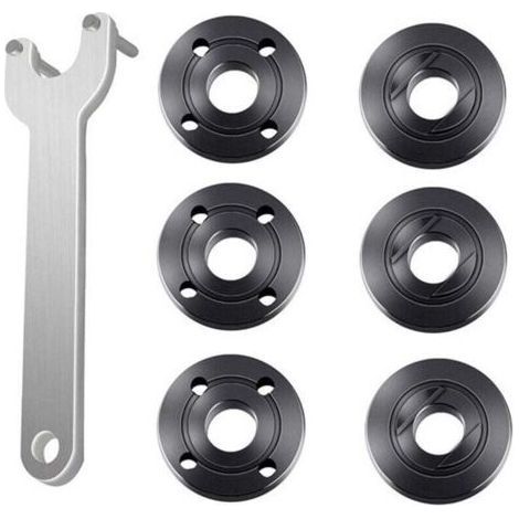 PA Set di 7 chiavi per flange per smerigliatrici angolari, dado di bloccaggio in metallo, 1 chiave per smerigliatrice angolare, 6 dadi per flange, compatibile con Dewalt, Bosch, Black & Decke (1/4)
