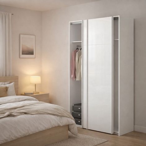 Dmora - Armario 2 puertas Adria, Muebles de dormitorio, Vestidor, Armario de ropa, 122x62 h220 cm, Blanco brillante (1/5)