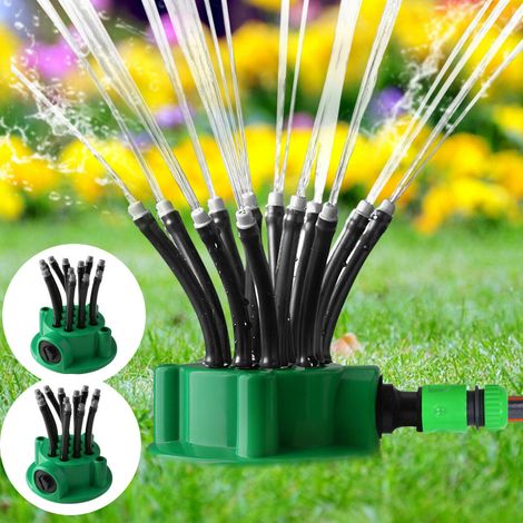 Arroseur de jardin multi-jets, tête d'arrosage pour pelouse, 12 buses de pulvérisation flexibles, arroseur rotatif à 360 degrés, système d'arrosage pour jardin extérieur et terrasse - Lot de 2 (1/5)