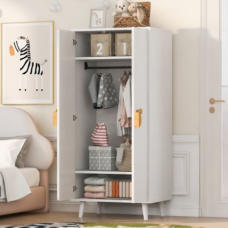 Mobliva Armoire 70 × 55 × 170 cm, modèle à double porte avec grands compartiments de rangement, poignées fantaisie et pieds surélevés, blanche (1/5)