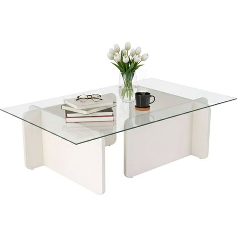 Dmora - Wohnzimmertisch Kallias, Niedriger Wohnzimmertisch, Kaffeeregal, Couchtisch für Sofa, 105x65 h30 cm, Weiß