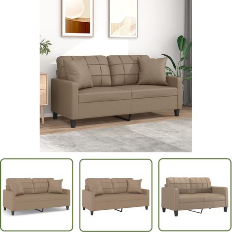 vidaXL Canapé 2 places avec oreillers cappuccino 140 cm similicuir