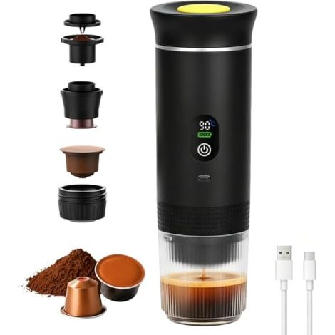 Machine a Cafe Portable, 3 En 1 Cafetiere Portable Rechargeable, Machine Expresso Portable Compatible Cafe Moulu et Capsules pour Voyage Camping Voiture Bureau Maison Extraction Rapide (1/5)
