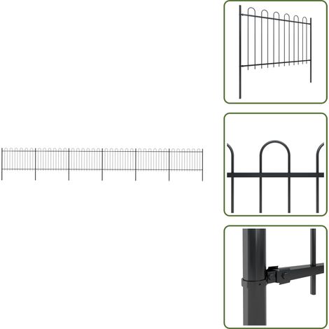 Clôture de jardin avec dessus en cerceau Acier 10,2x1,2 m Noir - Clôture De Jardin - Clôture En Acier - Clôture Decorative - Clôture Noire - Clôture Résistante