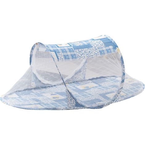 Cuna plegable para bebé con malla transpirable y cierre de cremallera, no requiere montaje (azul)