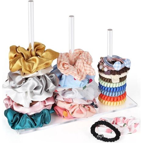 Présentoir à chouchous en acrylique à 3 niveaux - Porte-chouchous - Organisateur de bandeaux - Présentoir pour élastiques à cheveux - Transparent - Rangement pour coiffeuse - Pour élastiques, bandeaux (1/5)