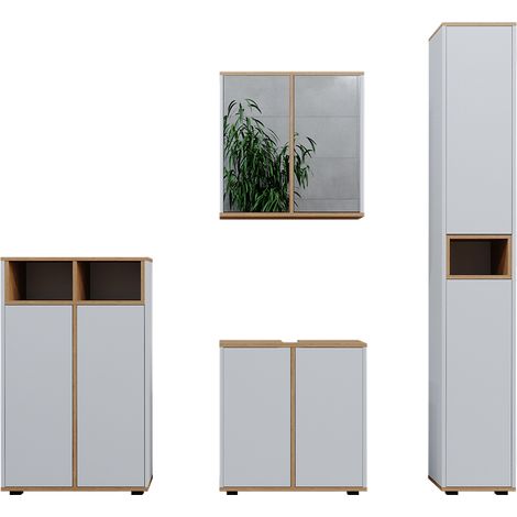 Badmöbel-Set Didi, Weiß/Artisan, 4 Teile, mit Hochschrank und Midischrank mit Türen, Vicco (1/5)