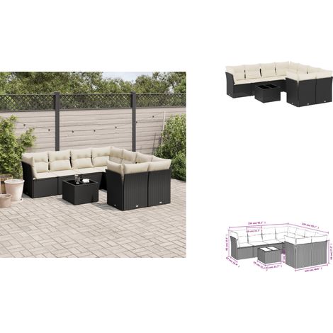 9-tlg. Garten-Sofagarnitur mit Kissen Schwarz Poly Rattan - Gartenmöbel - Esszimmerset - Outdoor Möbel - Rattan Sofa - Lounge Set (1/3)