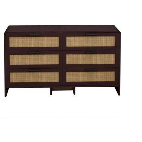 Credenza angolare a 6 cassetti in rattan e truciolato, 130 x 40 x 74 cm, marrone rossiccio (1/5)
