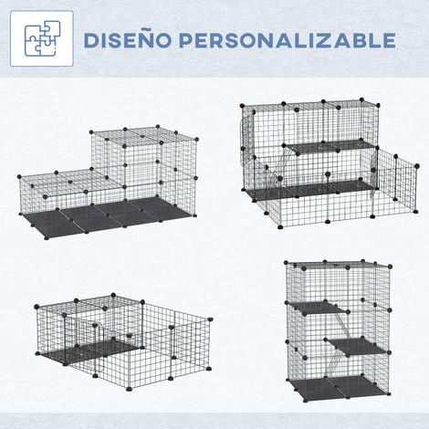 Cage à 3 niveaux pour petits animaux avec rampes et forme personnalisable pour cochons d'Inde et lapins. 70 x 70 x 105 cm. noire (1/5)