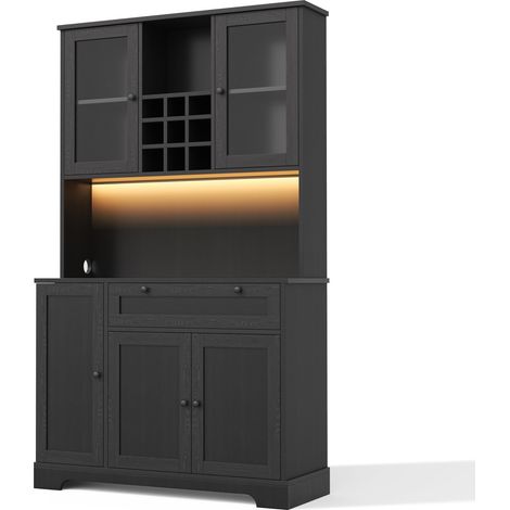 Aparador alto de cocina con LED, enchufes USB, vitrina y botellero 105x40x180 cm HOMVRA (1/5)