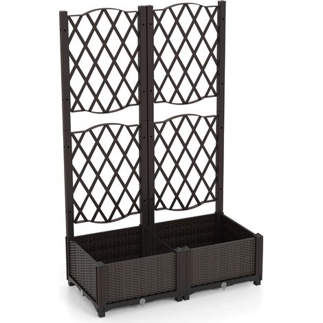 Jardinera con doble enrejado bandeja de autorriego 80 x 40 x 122 cm diseño rústico PE marrón 200012201