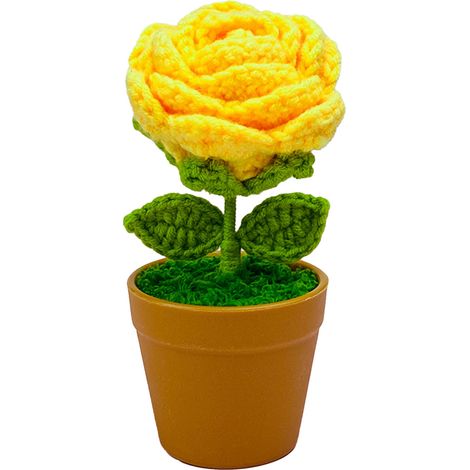 Fleur artificielle en macramé - Plante en pot miniature - Rose dorée pour la Saint Valentin et la Fête des Mères (1/5)
