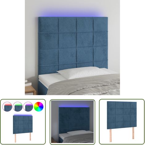 The Living Store Tête de lit à LED Bleu foncé 100x5x118/128 cm Velours - Tête De Lit Led - Tête De Lit Velours - Tête De Lit Moderne - Tête De Lit Bleue - Lampe De Chevet Led (1/5)