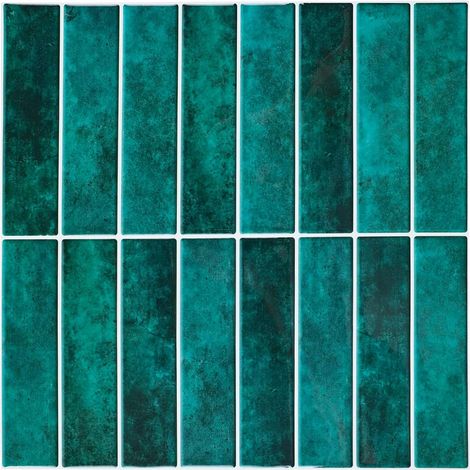 Lot de 10 autocollants 3D pour carrelage de cuisine - Motif métro - Mosaïque bleue (30,5 x 30,5 cm) (1/5)